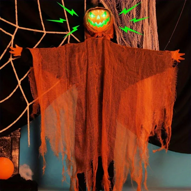 Halloween Pumpkin Hanging Decoration with Green Light and Sound