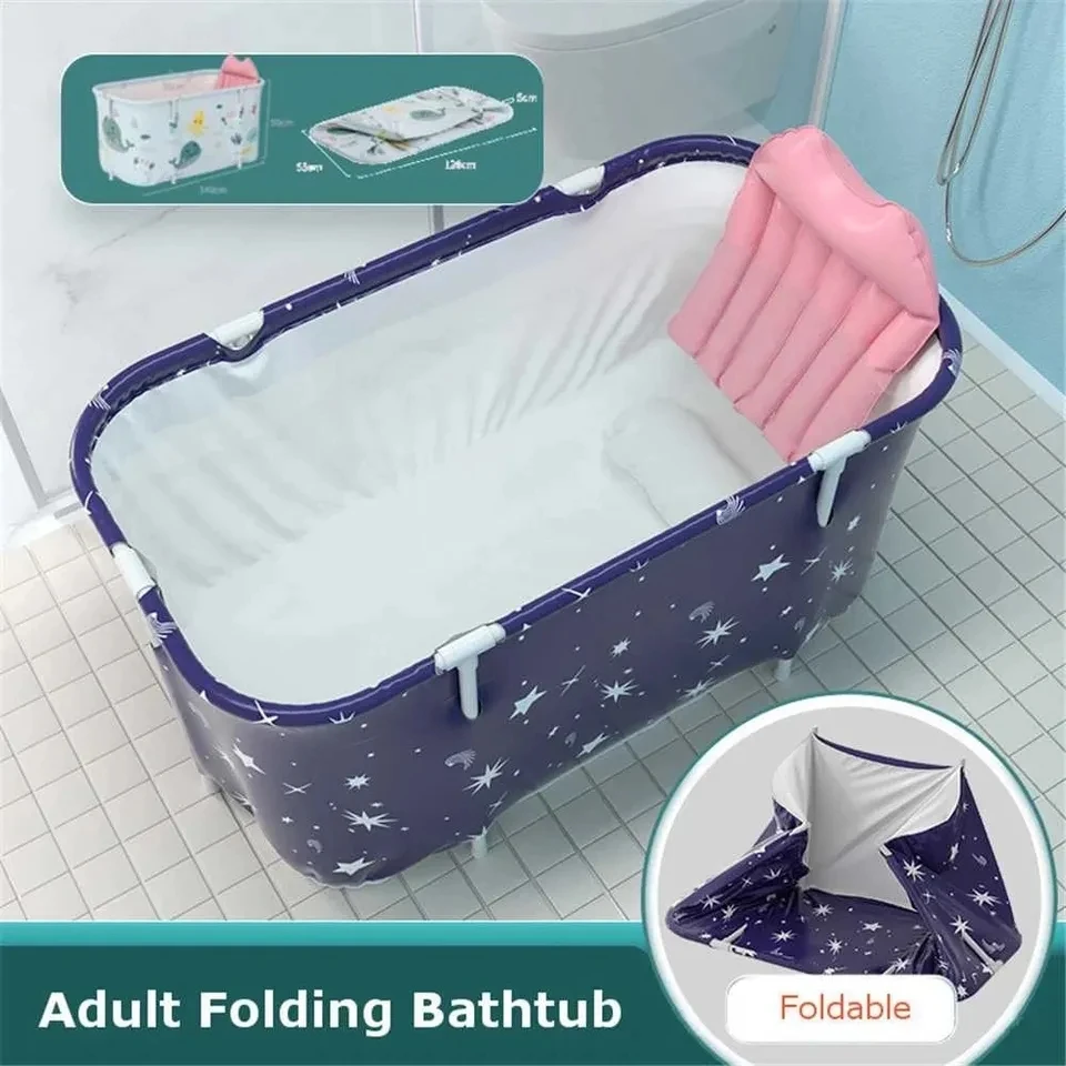 Foldable Rectangle Bathtub Home Care Portable Blue Sky Soaking Folding SPA Adult Bath Tub