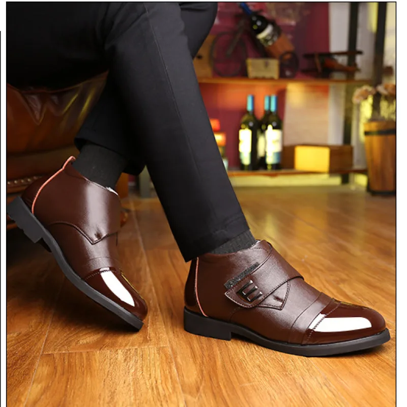 Winter thickened high-top men's cotton shoes warm business leather shoes high-top plus velvet men's
