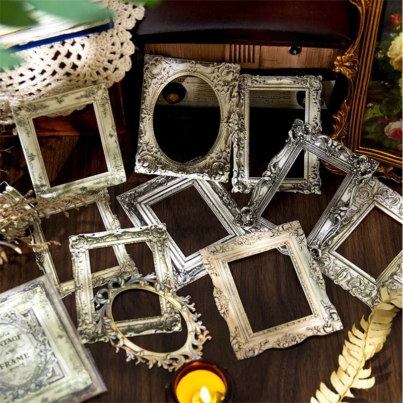 

10Sheets Collage Frame Card Antique Golden yellow late Mirror Handbook Tag Paper Notebooks Decoration Materials Scrapbook