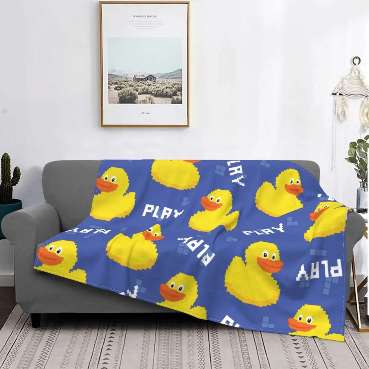 Little Cute Duck Pattern Cartoon Blanket Fleece Decoration Multifunction Lightweight Throw Blanket for Bed Travel Be
