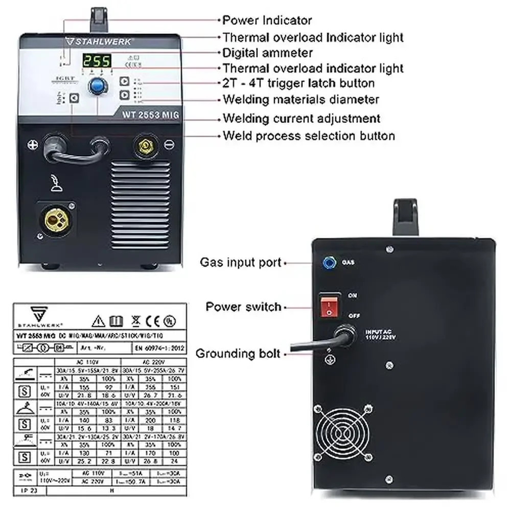 3-in-1 Welding Machine 255A Mig/Tig/MMA Dual Voltage Gas/Gasless Welder Multi Use & Advanced Technology 4