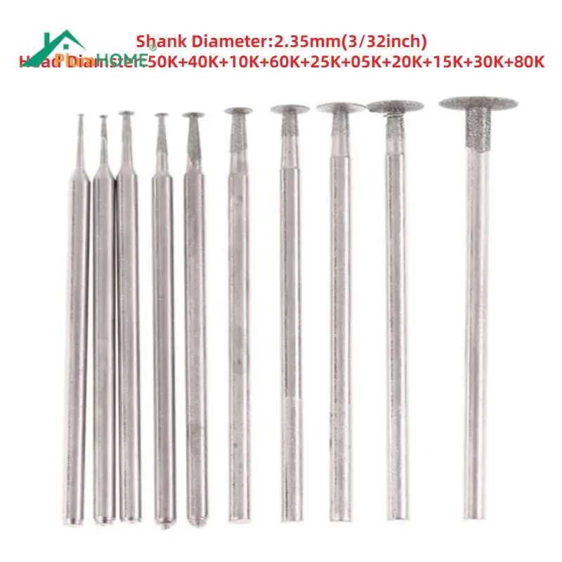 10Pcs Dremel Accessori 2.35Mm Shank Diamond Mounted Point Grinding Head Stone Jade Carving Lucidatura Strumenti Di Incisione