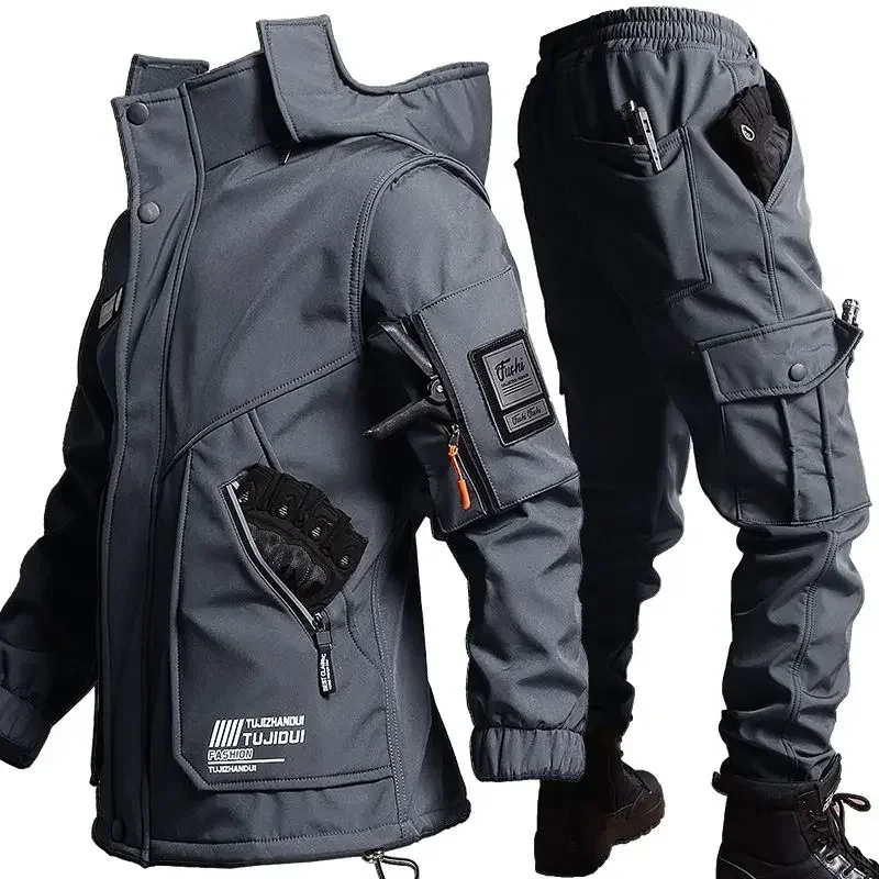 New Winter Velvet Thickened Jacket Suit for Men and Women Windproof and Water-proof Outdoor Cold-proof and Warm Work Clothes 2