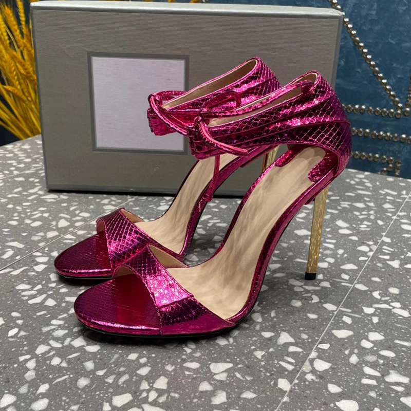 

Summer Exquisite Female Sandals New One Strap Design Banquet High Heel Sandals Serpentine Upper Appear Thin Women's Pumps