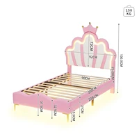 Lit pour enfants Superaly 90x200cm, lit de princesse avec tête de lit en forme de couronne, avec éclairage LED et sommier à lattes, cadre de lit simple 6