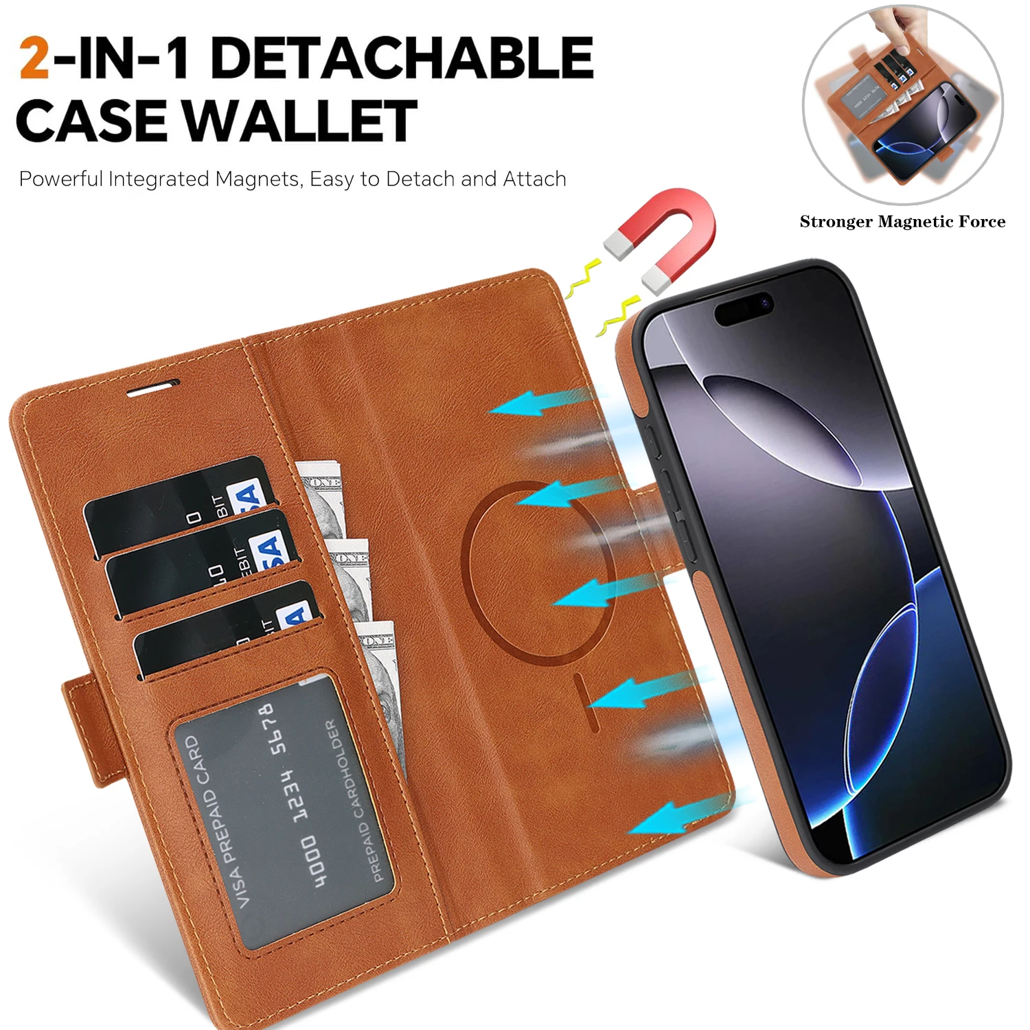 Premium 2-in-1 Leather Wallet Phone Case with Wireless Charging & Magnetic Closure