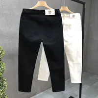 Jeans slim de rue coréenne pour hommes, tissu denim, décontracté, monochromatique, blanc, noir, punk, fjk, printemps, automne, haute qualité 2