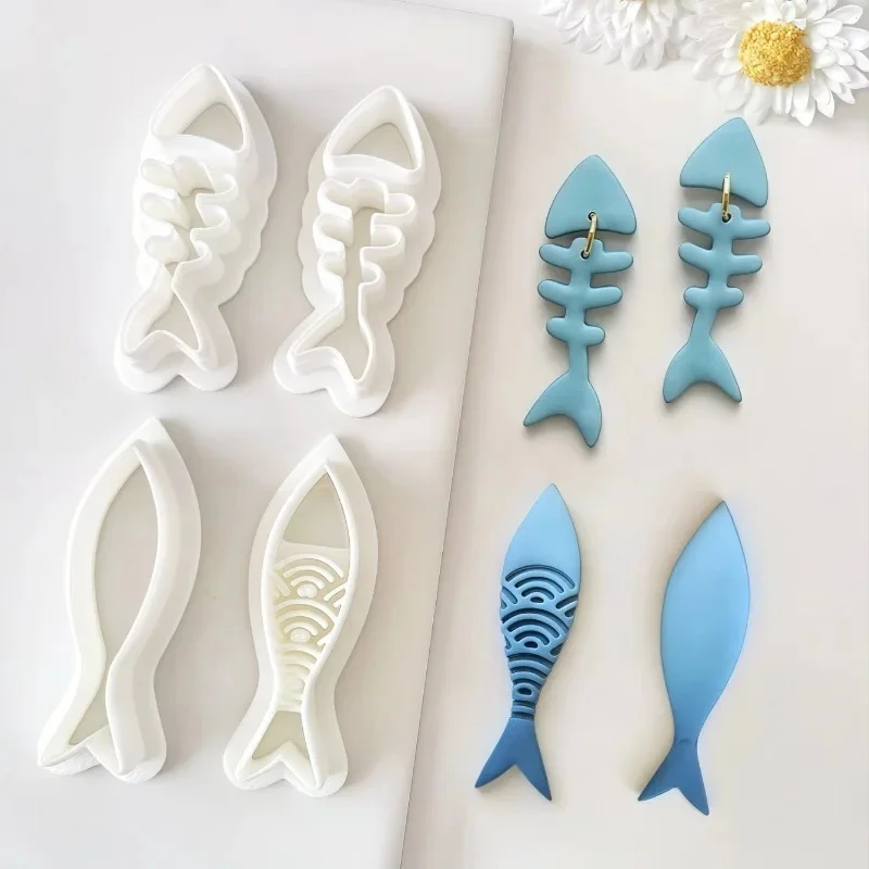 물고기 시리즈 귀걸이 폴리머 클레이 커터 돌고래 고래 정어리 도자기 금형 DIY 쥬얼리 펜던트 모양 누르면 점토 도구