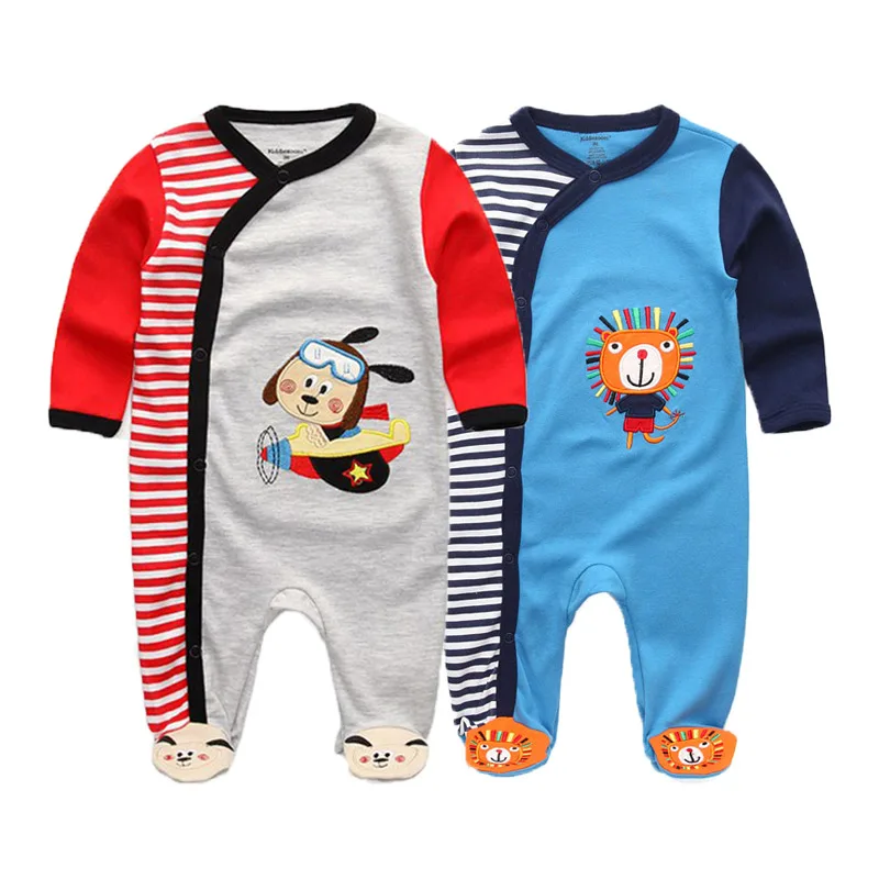 Kiddiezoom 2 Pcs Unisex 0-12Months Cartoon Long Sleeve Baby Boys Girl Romper 100%Cotton Soft Newborn Jumpsuit Infant Clothes 5