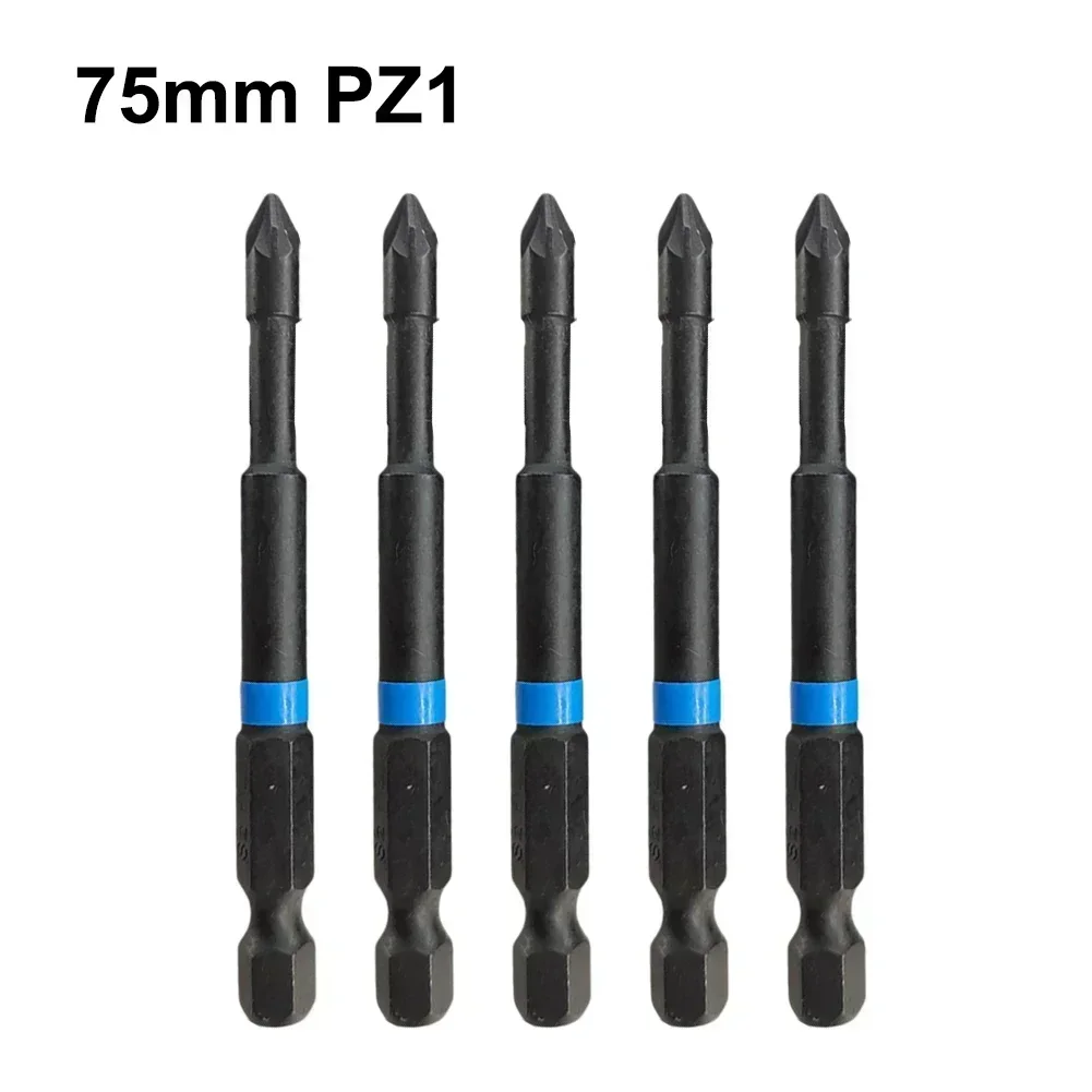 5Pcs PZ1 PZ2 PZ3 Eletric Screwdriver Bits 75mm Screwdriver Set 1/4 Inch Hex Shank Magnetic Driver Bit Non-slip Batch Head Cross