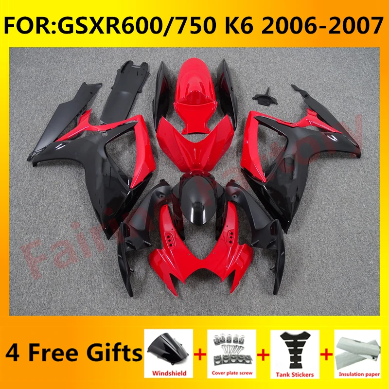 

NEW ABS Motorcycle Whole Fairing kit fit for GSXR600 750 06 07 GSXR 600 GSX-R750 K6 2006 2007 full Fairings kits black red