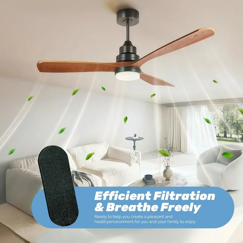 Activated Carbon Ceiling Fan Filters - 9.76x3.54 Inch Pitch Black Dust Collector for All Fan Blades, Coconut Charcoal Filter
