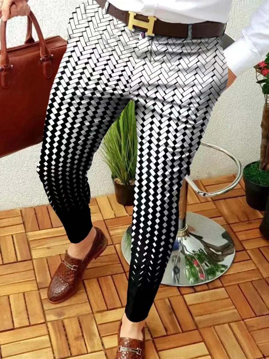 2022 NEW Men Business Casual  Trousers Retro Pattern Print Straight Long Pants Mens Spring Autumn Fashion Streetwear