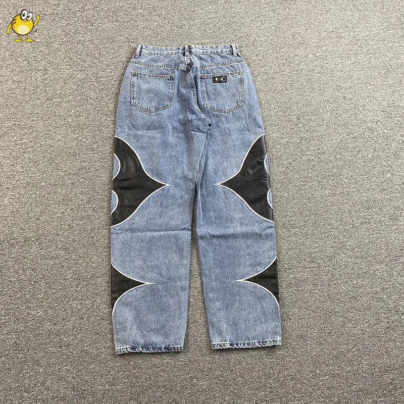 Black Blue Loose Casual Patchwork Jeans Pants Men Woman Best Quality Hip Hop THUG CLUB Trousers Retro High Street 3