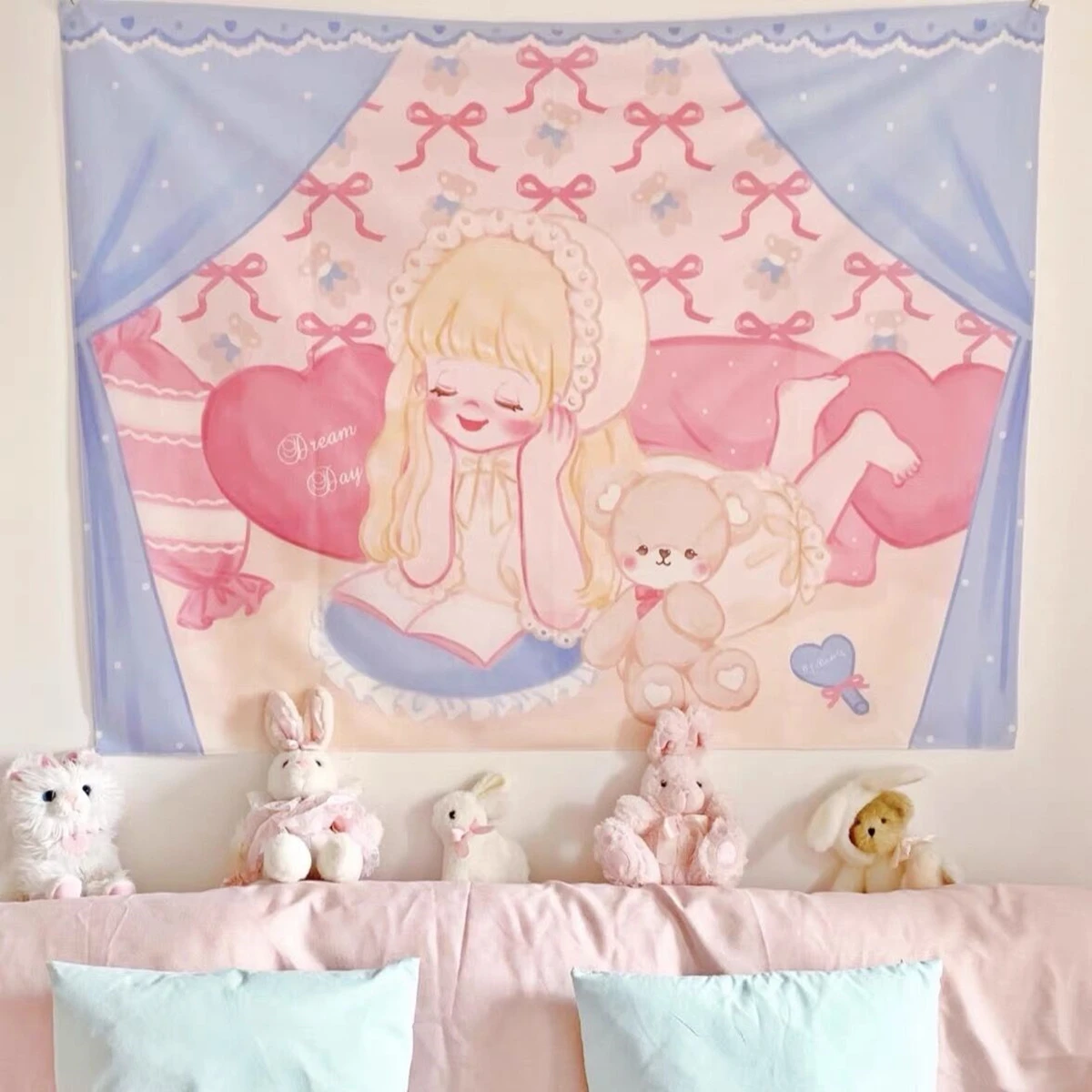 Japanese Decoration Cute Girl Wall Tapestry Anime Kawaii Teen Aesthetic Pink Decor Hanging Tapestries Home Decor AliExpress