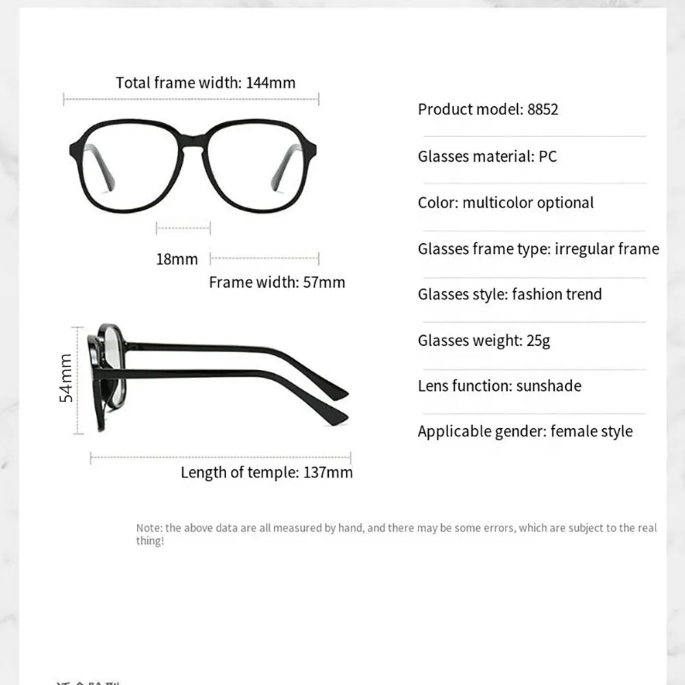 Flat Lens Glasses Comfortable Candy Color Eyewear Large Frame Spectacle Fashionable Round Eyeglass Frame For Sun Fashion Outfit