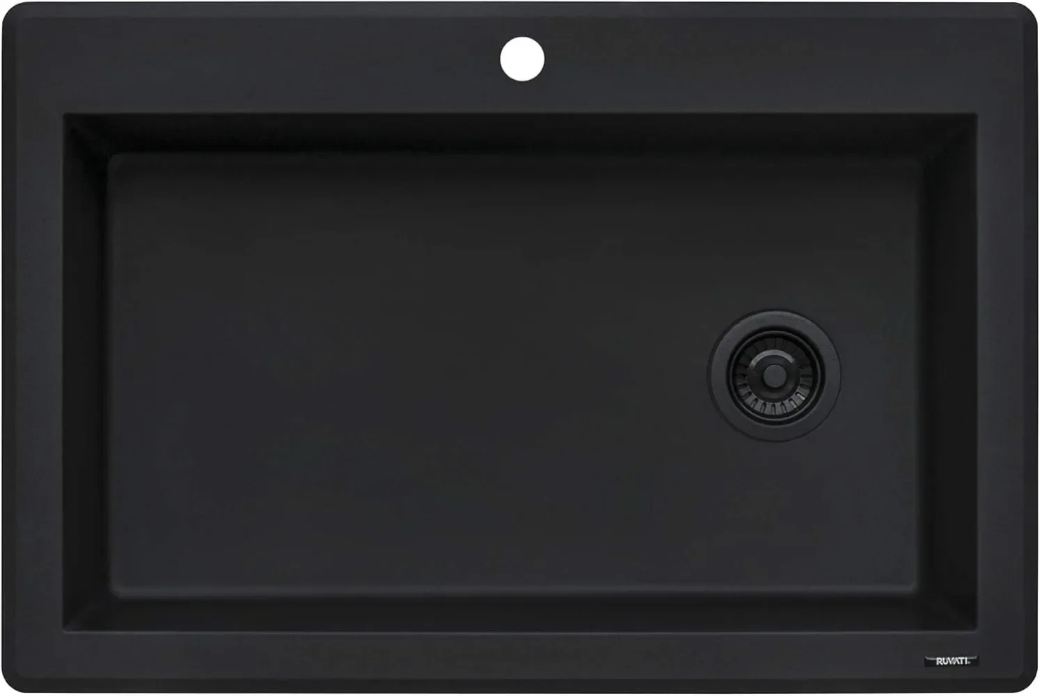 33 x 22 inch Drop-in Topmount Granite Composite Single Bowl Kitchen Sink Slope Bottom - Midnight Black - RVG1033BK 3