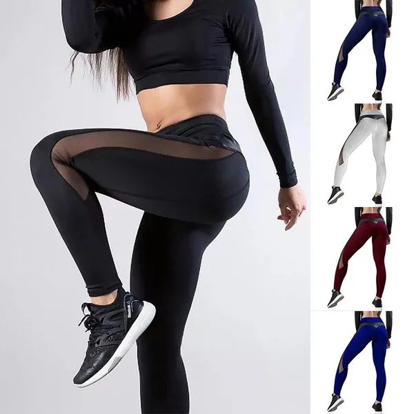 trousers ladies 2023 Fashion Summer Sexy Mesh PU Panel Hip Lift Yoga Exercise Leggings Skinny Activity Pants for Women Versatile hight waist sheer mesh patchwork design new jeans pants women skinny split denim pants streetwear trousers