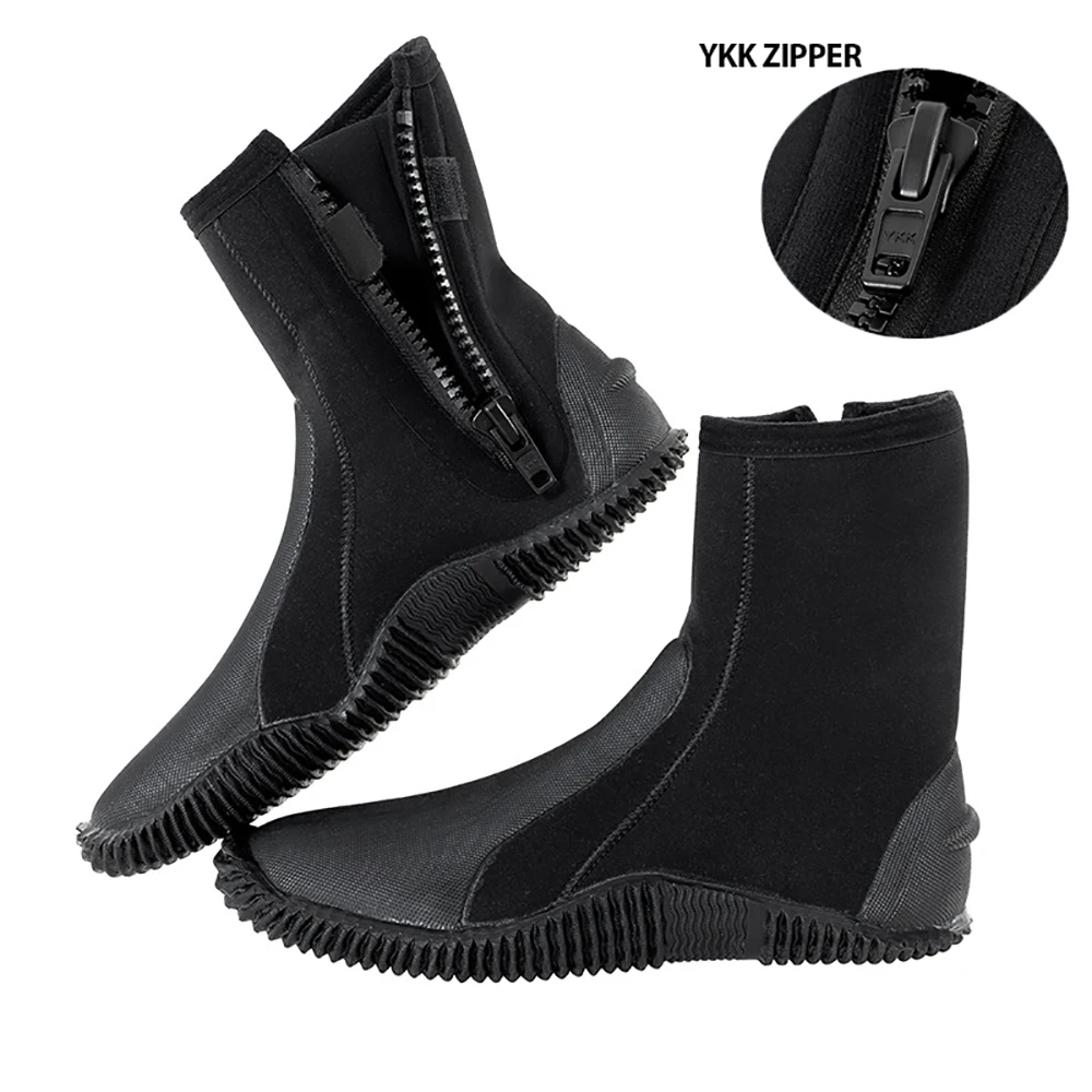 5 mm Neopren-Tauchstiefel, rutschfeste Neoprenanzug-Stiefel, seitlicher Reißverschluss, Schnorcheln, Tauchen, Speerfischen, Surfen, Tauchen, Wassersportzubehör – Detail 4