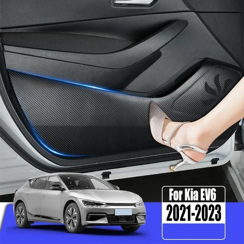 Leather material door anti kick pad anti scratch and step protection film For Kia EV6