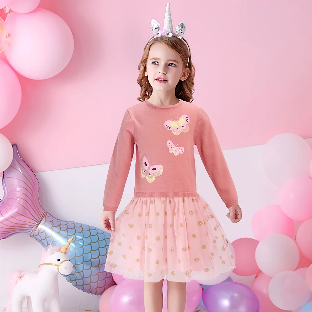 

DXTON Girls Dress Knitwear Long Sleeve Knitted sweatshirts Kids Tutu Dress Children Printed Vestidos Autumn Winter Knitwear Robe