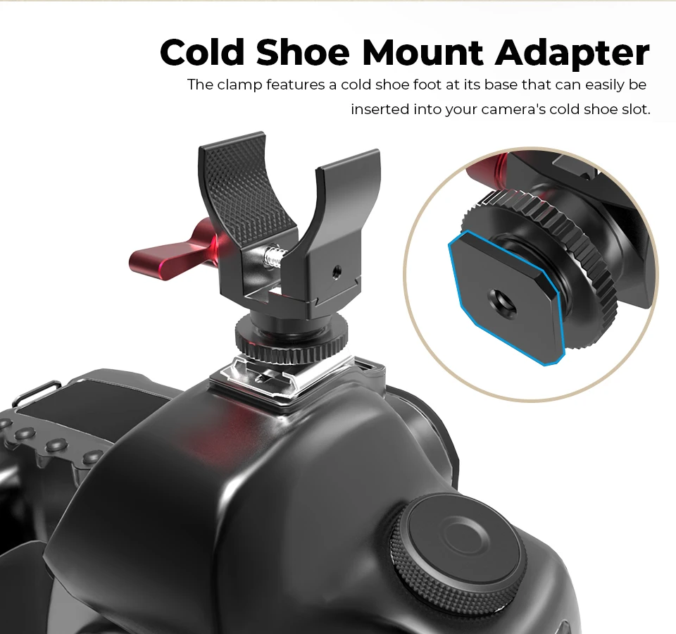 Microphone Clip Crab Clamp with Cold Shoe Mount 1/4"-20 Thread Holes For DSLR Ca