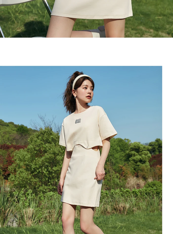 Dress Women Letter T-Shirt Solid Color New Summer Short Suit Two-Piece Set