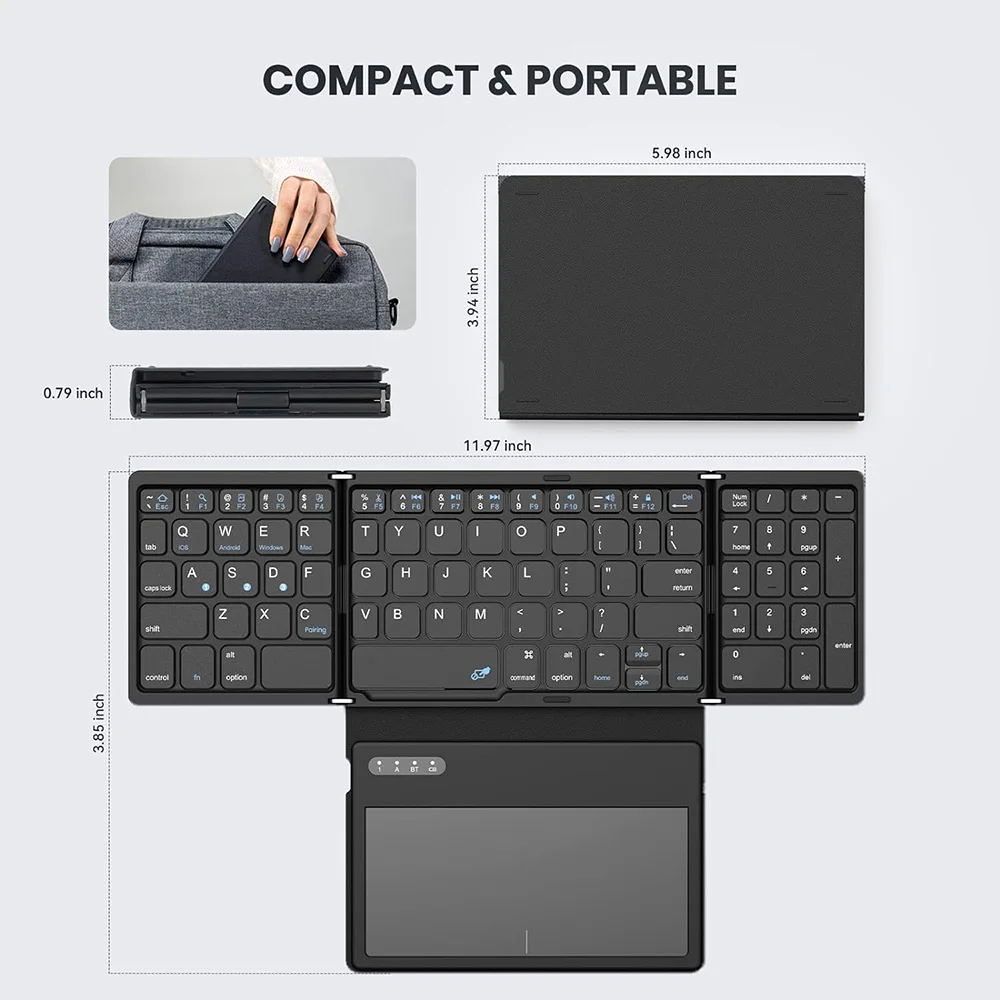 81 Keys Tri-Fold Wireless Bluetooth-compatible Keyboard with Touchpad Tablet Phone Computer External Universal Portable Keyboard