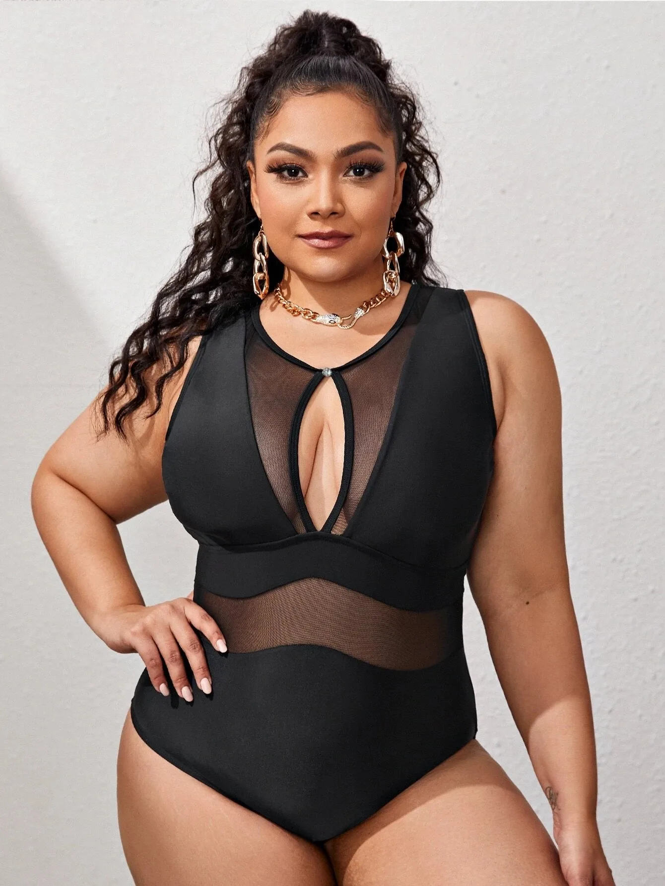 Mesh One Piece Swimsuit Large Plus Size Women One-piece Suits Beachwear Bathing Swimming Suit Female 4XL