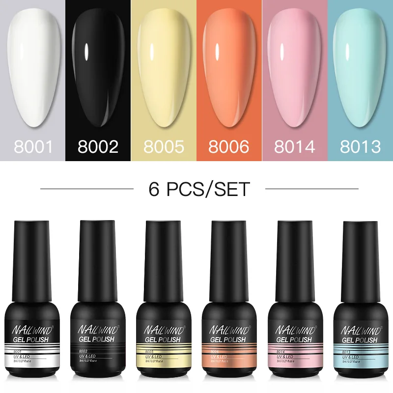 

Набор гель-лаков для ногтей ROSALIND Macaron, 6 шт., УФ-гель, полуперманентные Лаки, базовое и топовое покрытие, стойкий гель для ногтей