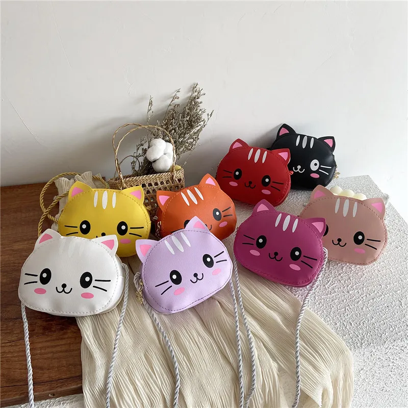 Fashion Mini Messenger Bag for Child Girls Cartoon Cat Baby Shoulder Bags Coin Purse PU Leather Kids Small Handbags Wallet