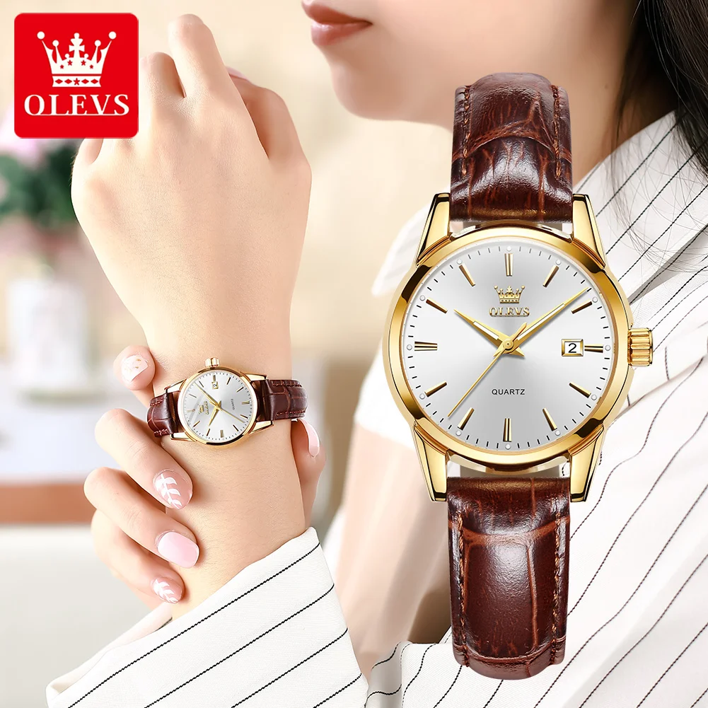 

OLEVS Brand Fashion Luxury Women's Watches Waterproof Luminous Calendar Quartz Wristwatch Leather Strap Original Female Watch