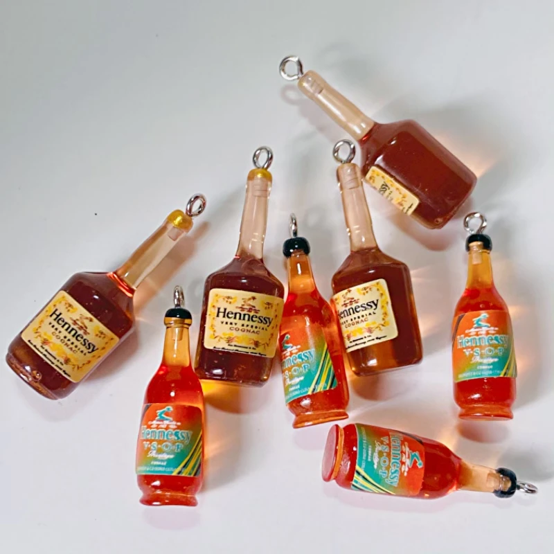 

10 шт., 3D Подвески в виде бутылки с спиртом, аксессуары для телефона, милые миниатюрные украшения для рукоделия