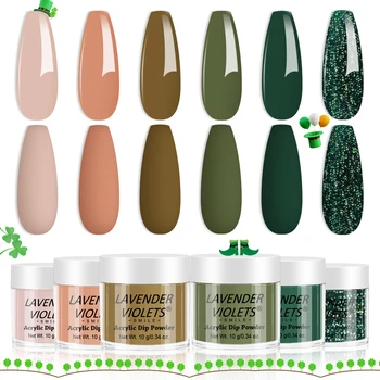 6 pezzi 10g kit per unghie in polvere verde nudo polvere per immersione solida ad asciugatura rapida all'aria per principianti manicure nail art design regali per le donne 1
