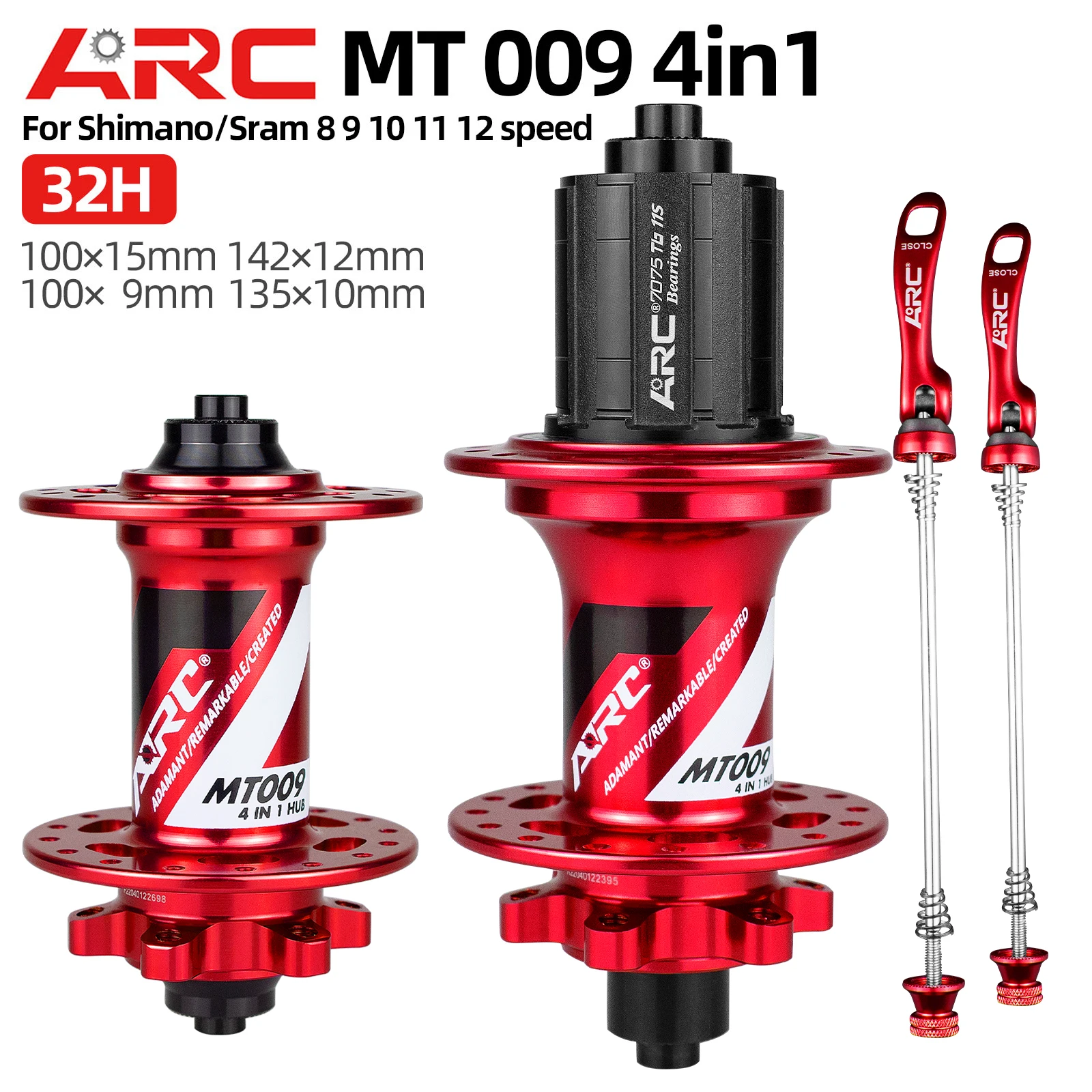 

ARC MT009 4 IN 1 MTB mountain bike hubs 32 Holes qr 10 135mm thru 100mm 12 142mm front rear bicycle hubs HG MS XD 11 12 speed