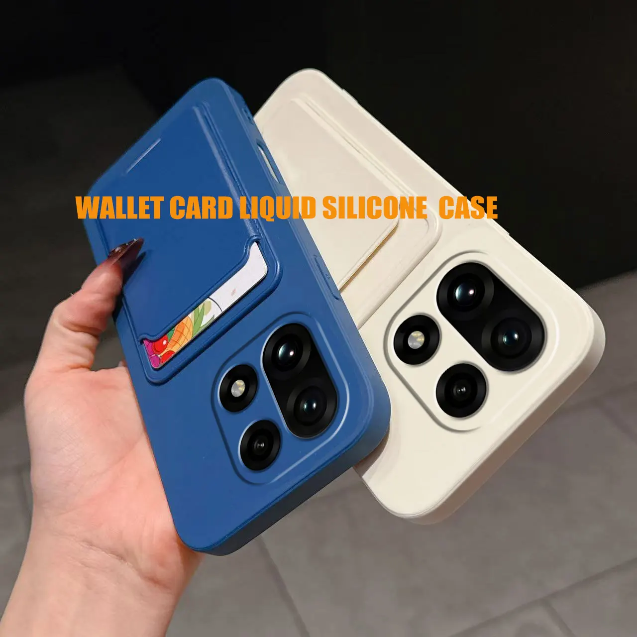 Liquid Silicone Card Holder Phone Case with Shockproof Back Pocket Wallet