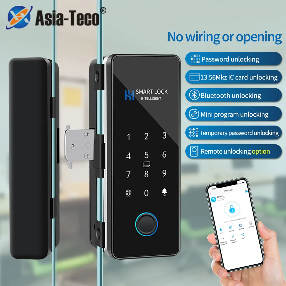 Smart Phone Hahalock APP Fingerprint Lock Bluetooth Sliding Glass Door Smart Lock Electronic IC Card Lock with Attendance Record hawatta electronic biometric fingerprint lock digital touch password key ic card face recognition 5 ways unlock smart door lock