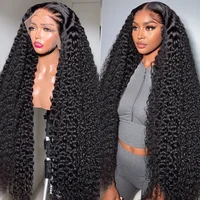 40 46 Inch Natural Color Deep Wave 13x4 13x6 HD Transparent Full Frontal Lace Curly Brazilian Human Hair Water Wigs 200 Density 1