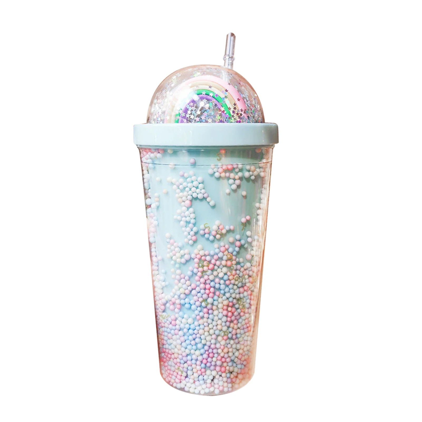 

Dome Lids Bubble Cups Double Layer Rainbow Bubble Straw Cup for Adults Kids