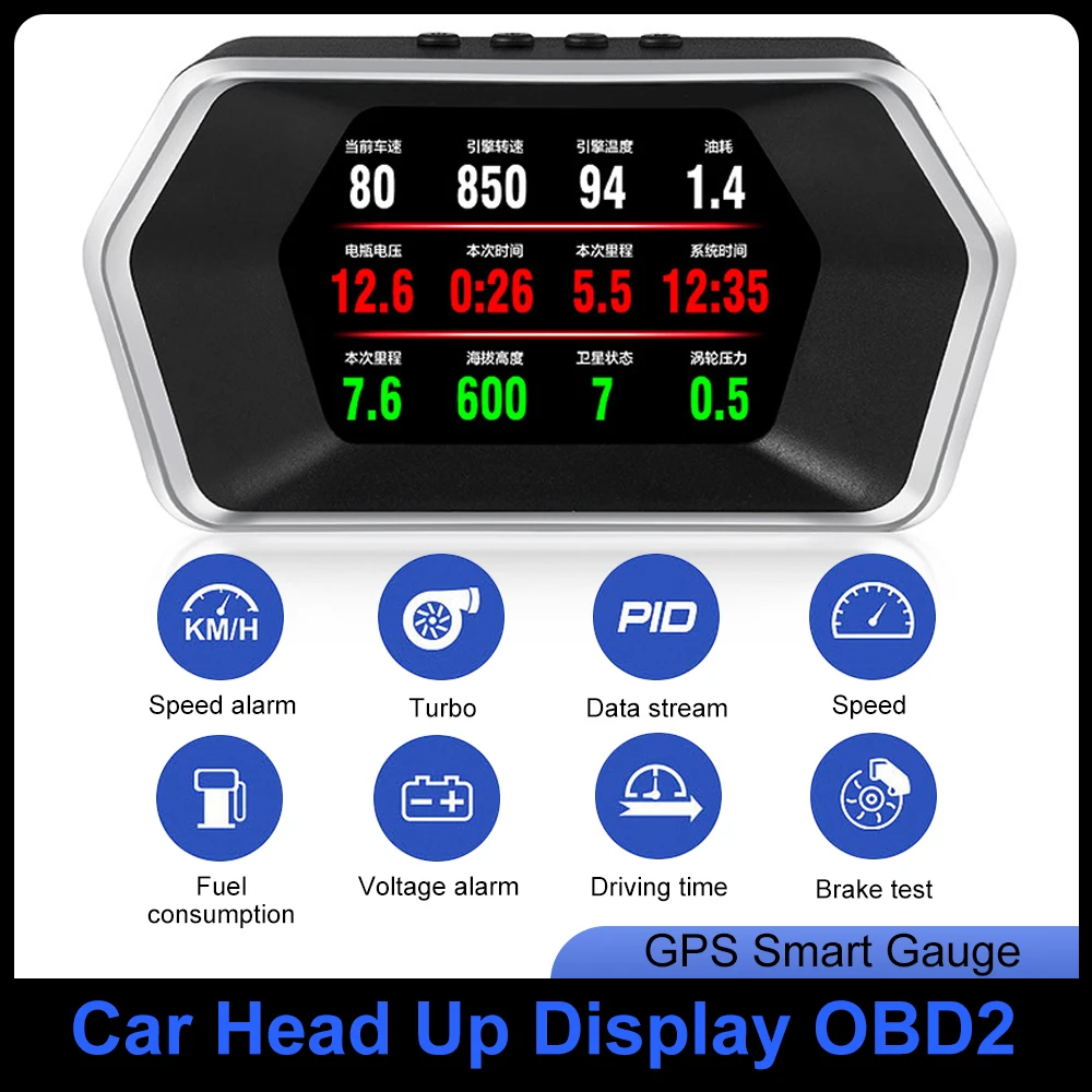 

HUD Head Up Display Auto OBD2 GPS Dual System Projector for Car Glass Security Water temp Alarm Electronic Accessories