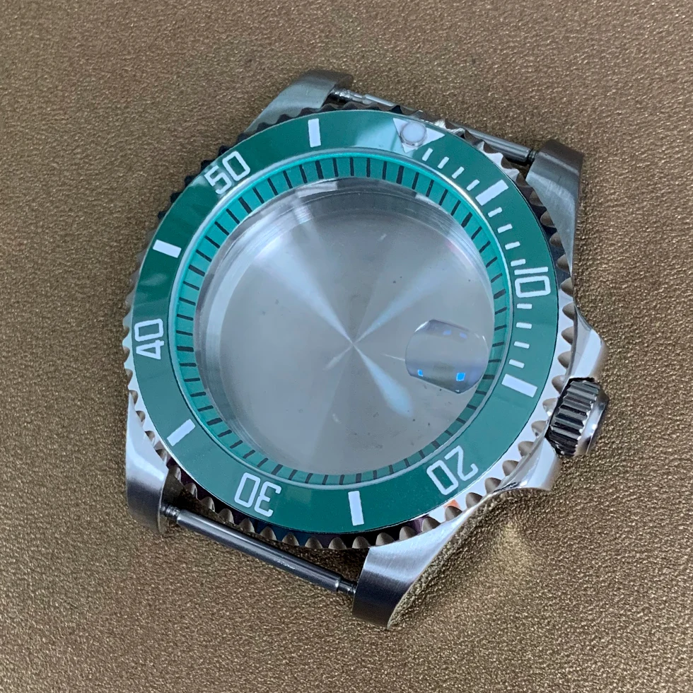 

40mm Watch Case Fine Stainless Steel 316L Green Inner Ring Sapphire Glass Ceramic Rim Fit NH35 NH36 4R Automatic Movement