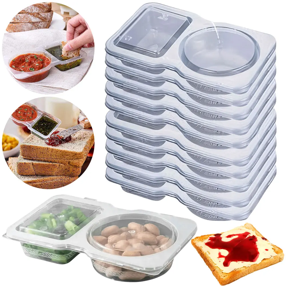 2 Compartment Transparent Dressing Containers with Lids Stackable Storage Snack Containers Disposable for Travel Picnic