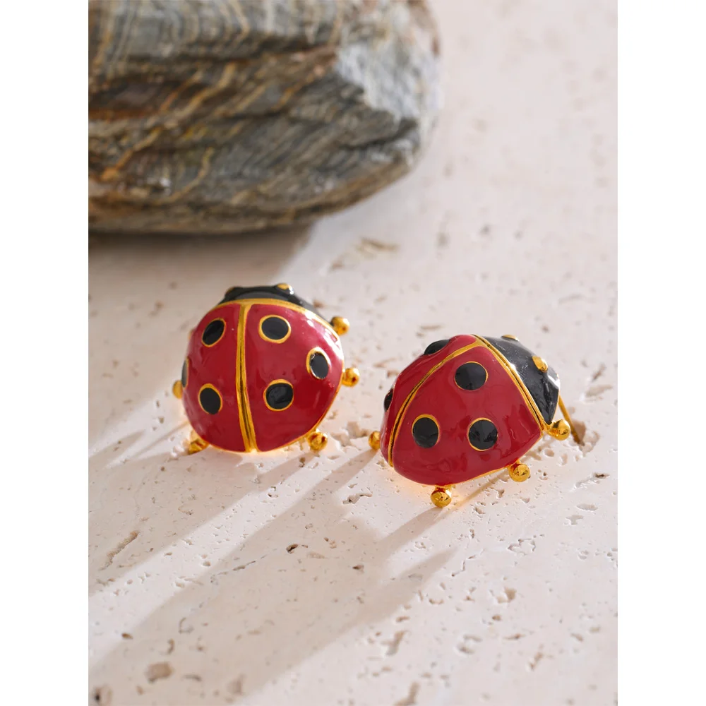 Yhpup Earrings Red Enamel Stud