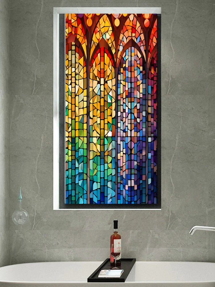 Siunwdiy Film della Chiesa Vitrail per Vintage Glass Style Europeo Translucido Autoadesivo Strap Pellicola Film Adesivi Porta cinematografica Dimensioni personalizzate,L,60x120cm(24x47