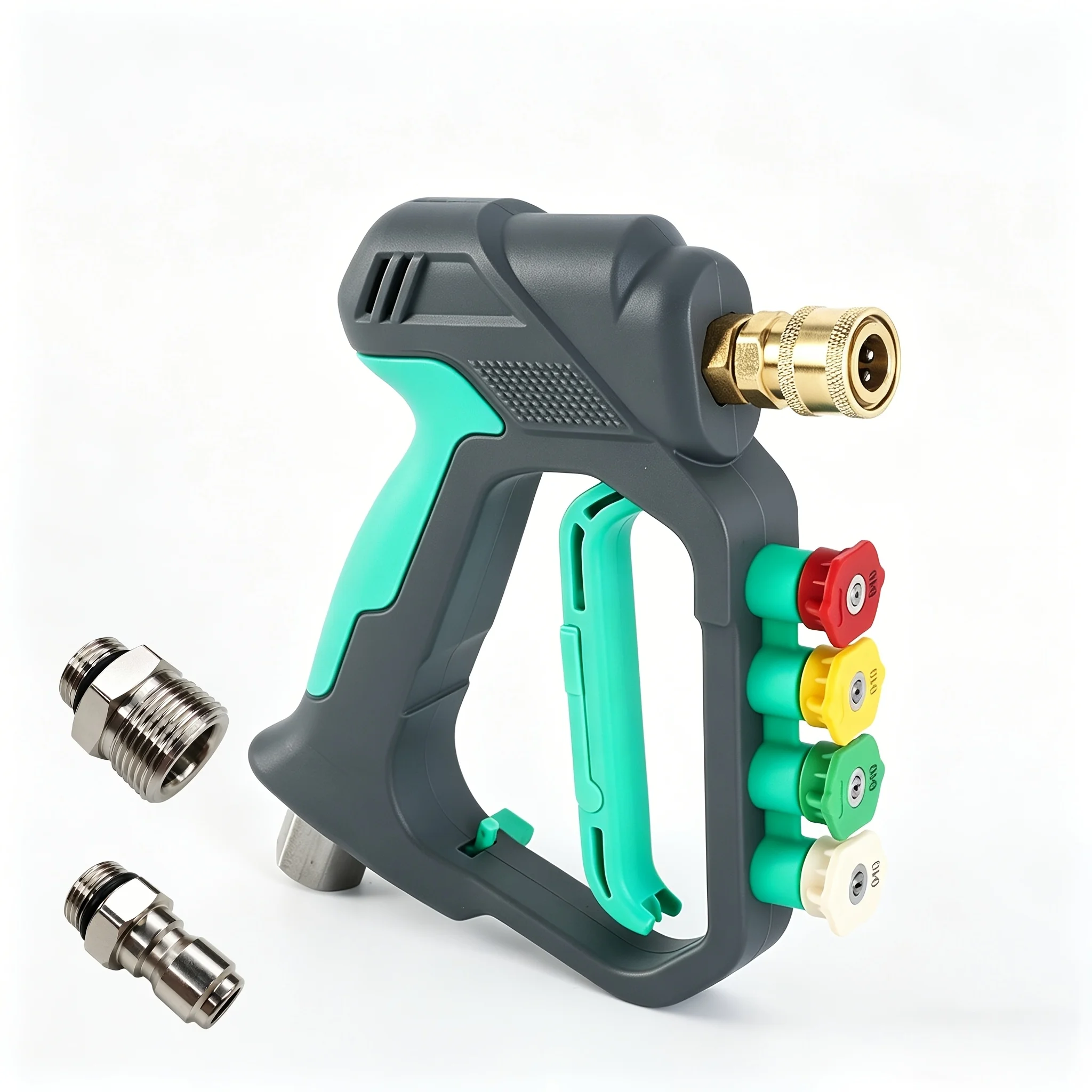 고압 세척기 건(4가지 색상 노즐 포함), M22 14mm 및 3/8인치 퀵 커넥트 어댑터, 미끄럼 방지 손잡이, 대부분의 세척기에 호환 가능