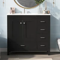 30inch Bathroom Vanity with Sink,Solid Wood Single Bathroom Cabinet,with Storage Doors and Drawer,Ceramic Sink,Easy Assmebly 1