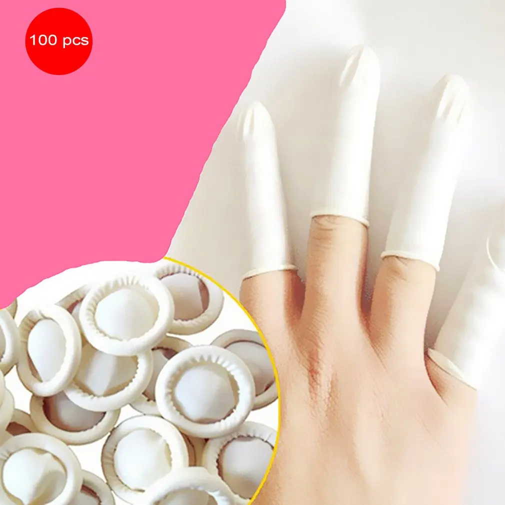 

100PCS Disposable Finger Cover Natural Rubber Gloves Non-slip Latex Finger Cots Fingertips Protector Gloves Nail Art Tool