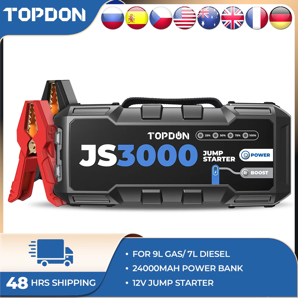 Topdon JS3000 3000A Car Jump Starter Power Bank 12V Car Starting Device  24000Mah Battery Jump Start for Car Booster