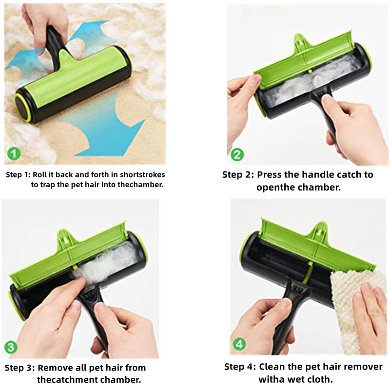 Brosse Anti Poils Adhésive pour Animaux Chat Chien?Rouleau Anti Poil  Peluches Ramasse Enlève Poils Magique Réutilisable pour Nettoyer Le Tapis  Vêtement Vert